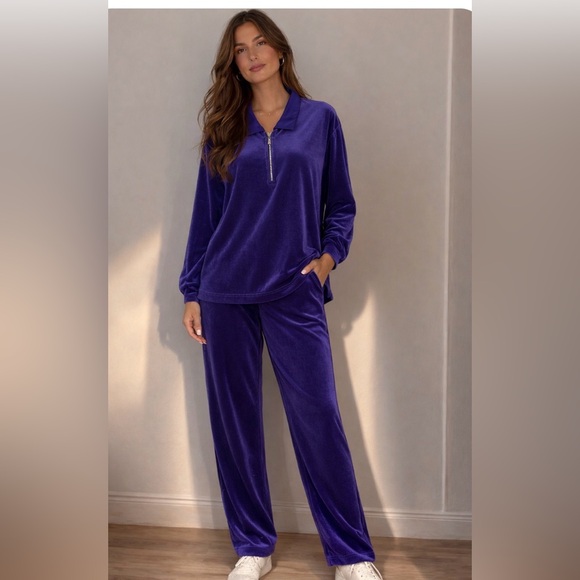 Blast Pants - Vintage Blast Purple Velour Rhinestone Zipper Leisure Tracksuit Women’s Size S